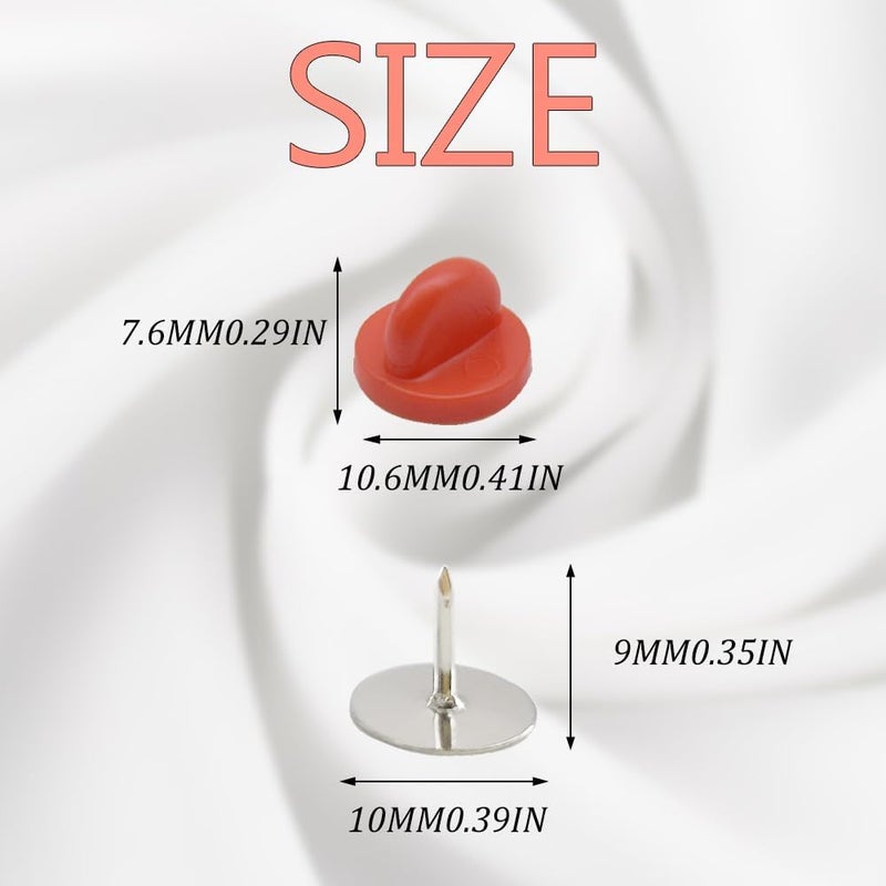 Ruidee 200 Pieces/100 Set Rubber Pin Backs with Tie Tacks Blank Pins, PVC Rubber Pin Back for Uniform Badges Backing Holder Clasp Lapel Pin（Red） - Image 2